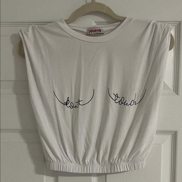 MadRags White 'Don't Touch' Graphic Crop Tee - Picture 2 of 3